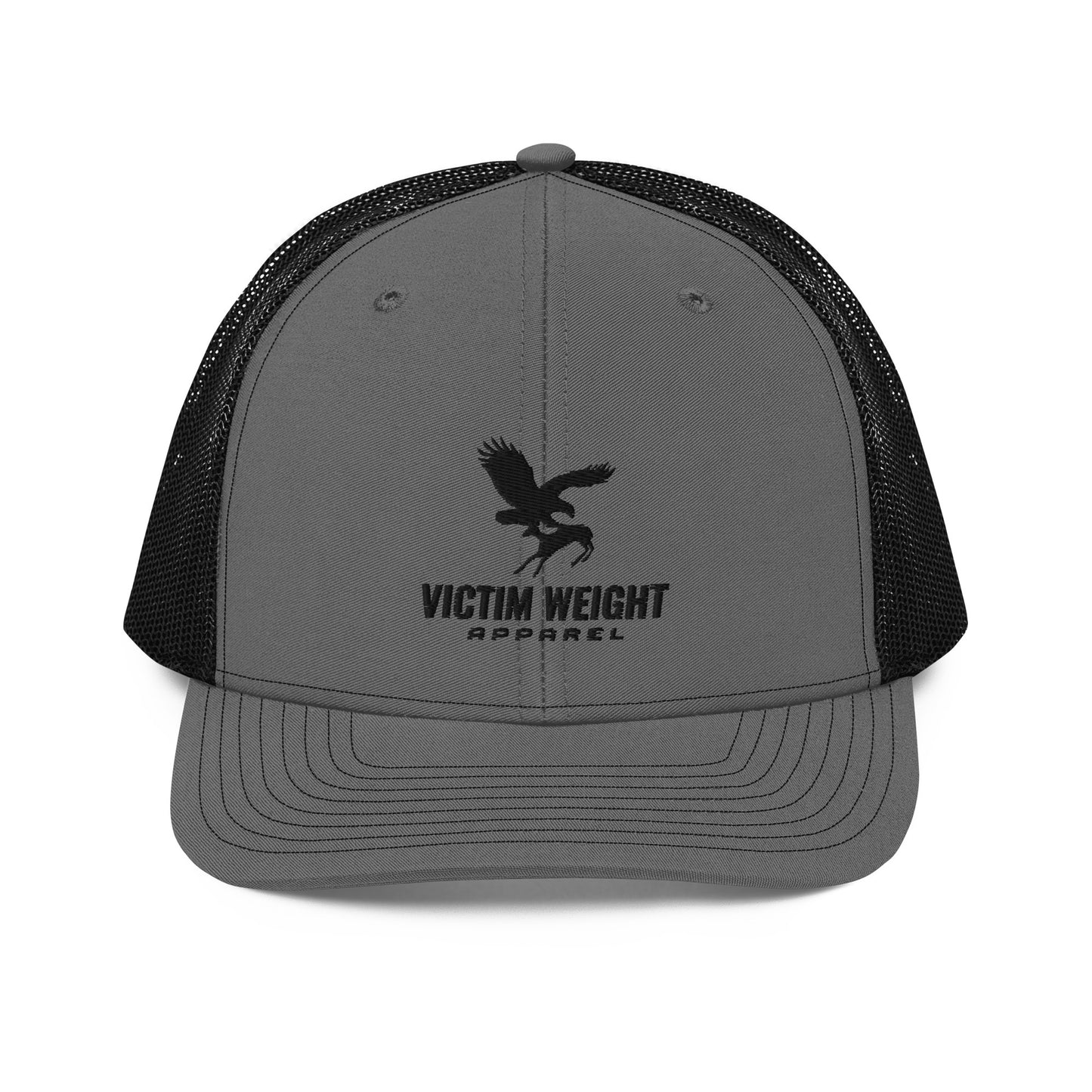 Victim Weight Black Logo Font Trucker Hat