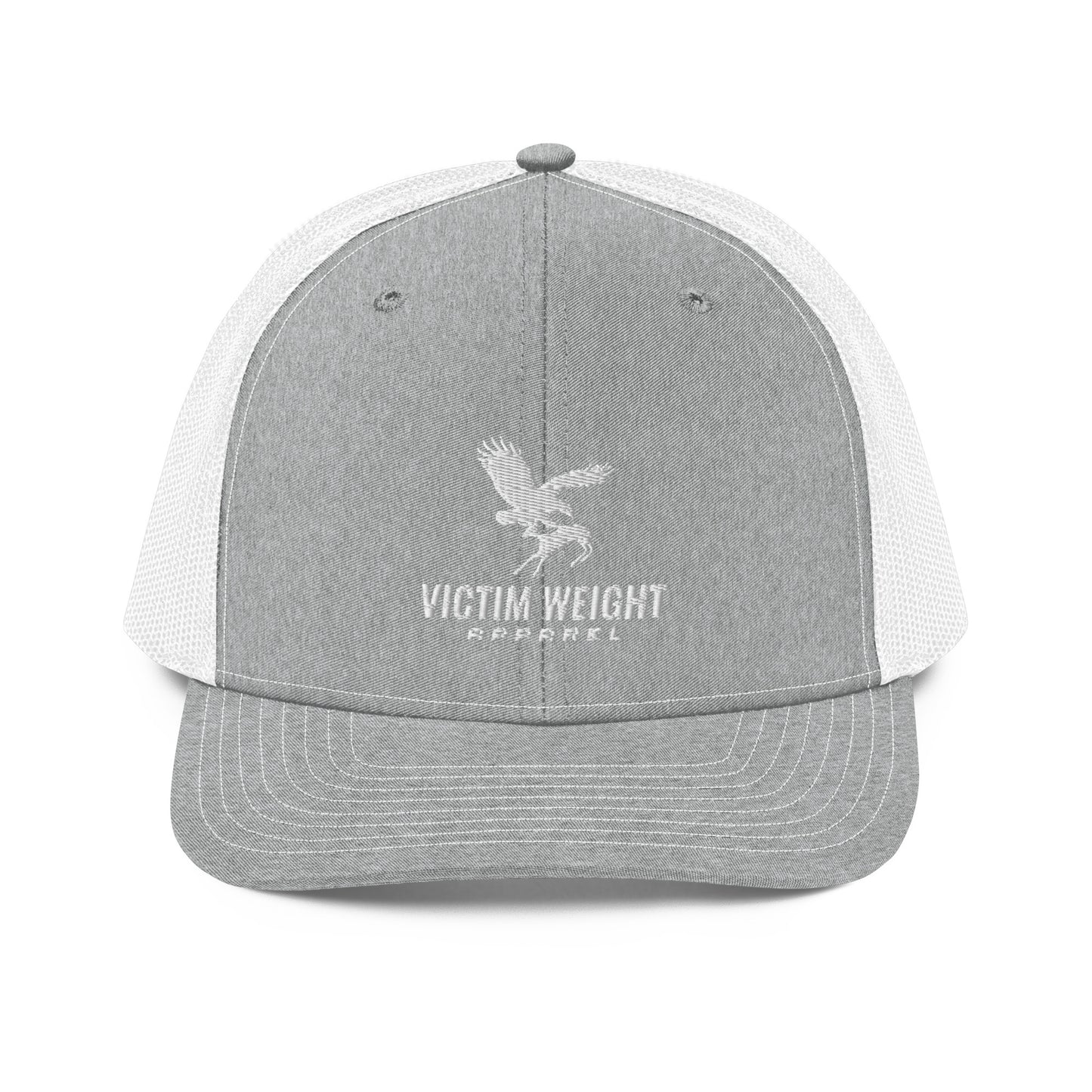 Victim Weight White Logo Font Trucker Hat