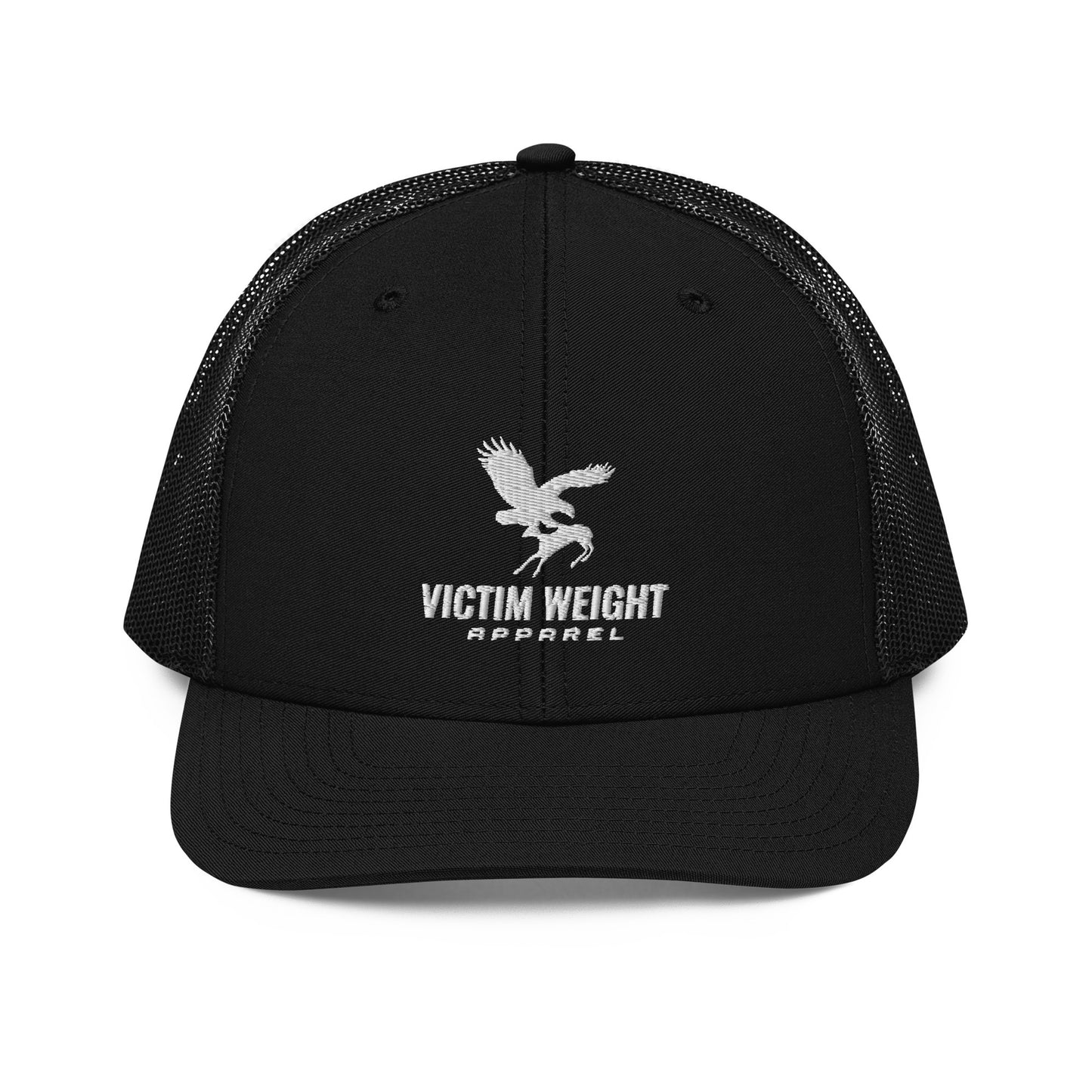 Victim Weight White Logo Font Trucker Hat
