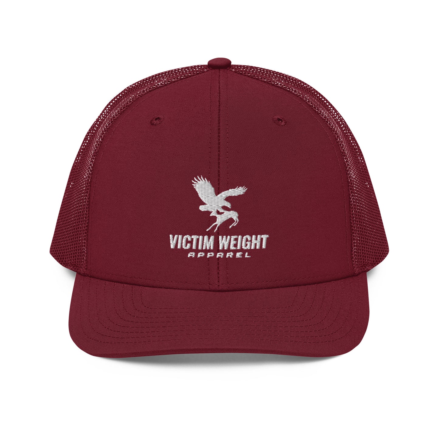 Victim Weight White Logo Font Trucker Hat