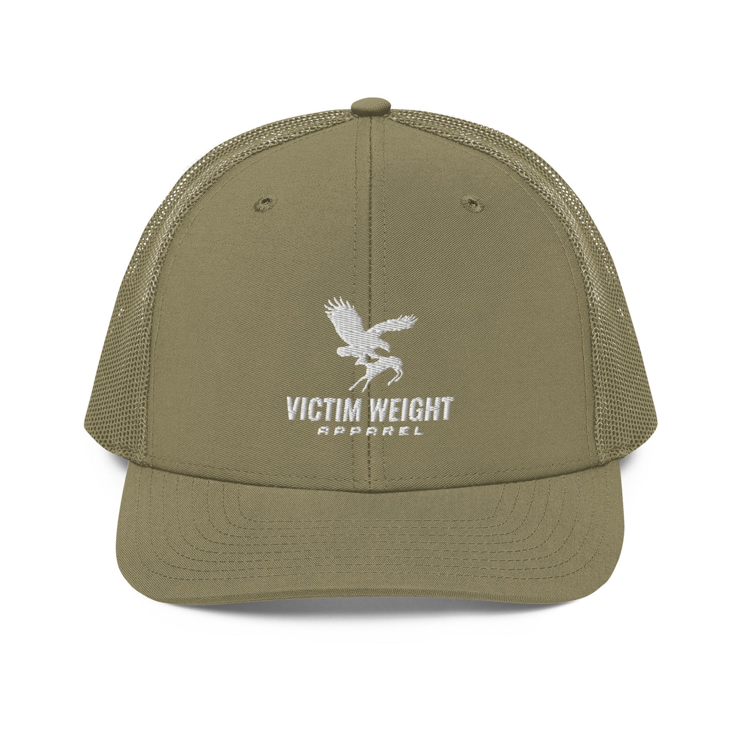 Victim Weight White Logo Font Trucker Hat