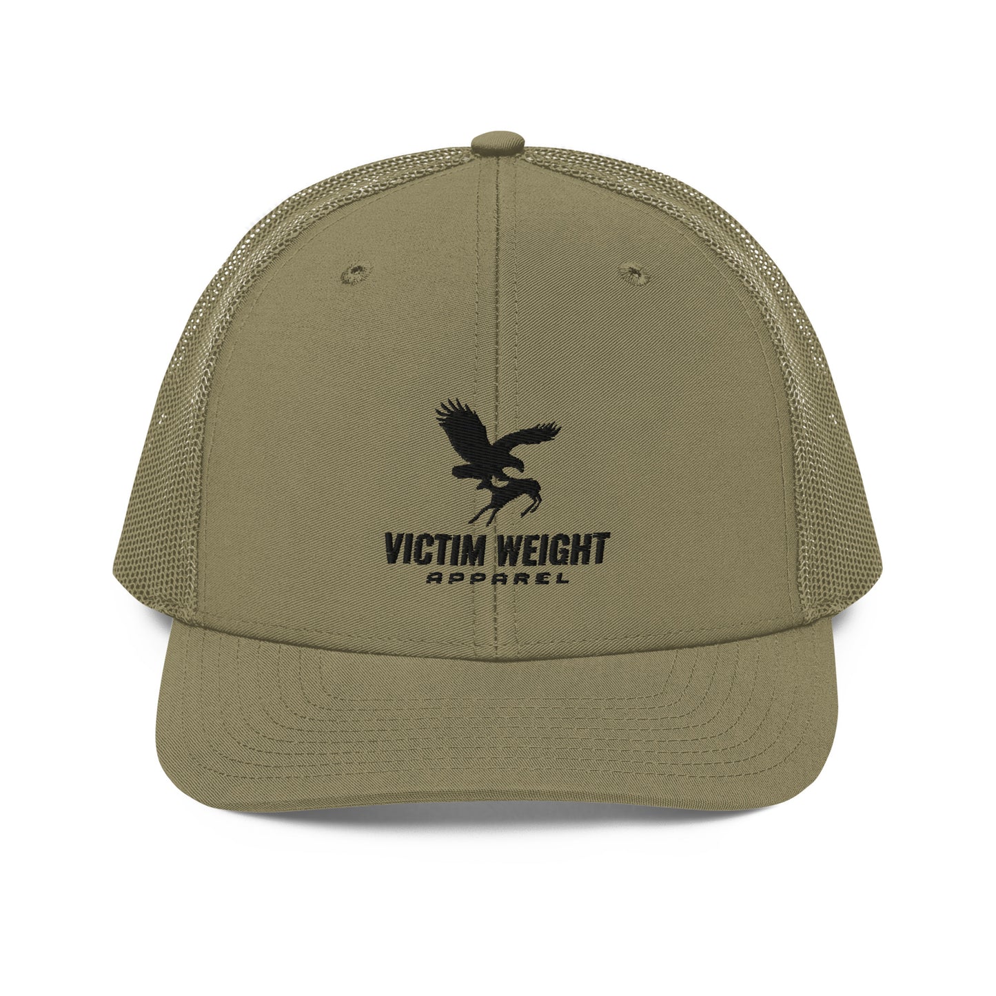 Victim Weight Black Logo Font Trucker Hat